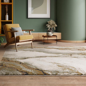 Mirage Oasis Modern Abstract Soft Hi-Lo Textured High-Density Pile Ivory/Moss Green/Ochre/Charcoal/Grey Rug-Asiatic Carpets-Rug Love - The Most Loved Rug Store